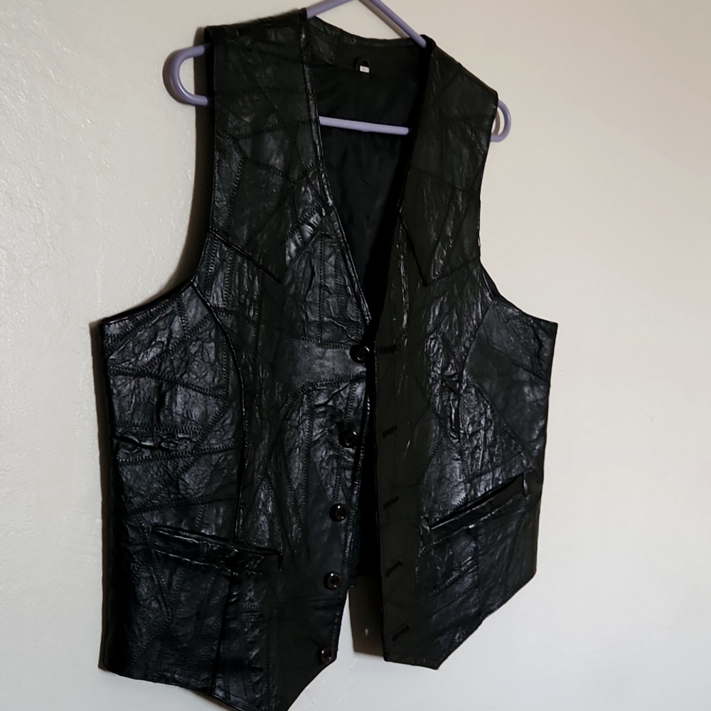Mens black leather vest